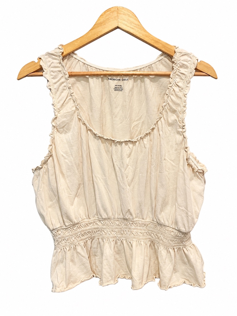 American Eagle Cream Ruffle Smocked Peplum Tank Top XL